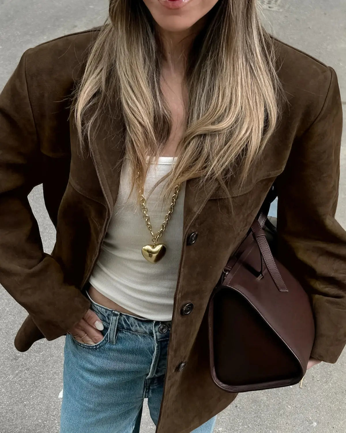 Brushed Velvet Retro Lapels Loose Suede Jacket