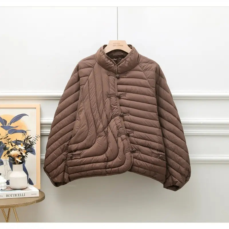 Autumn And Winter Ethnic Style Buckle White Duck Down Coat