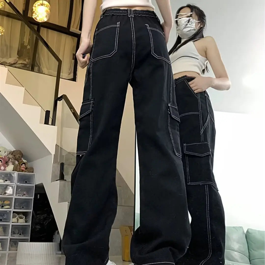 Jeans Women’s Straight Loose Spring Wide-leg Overalls