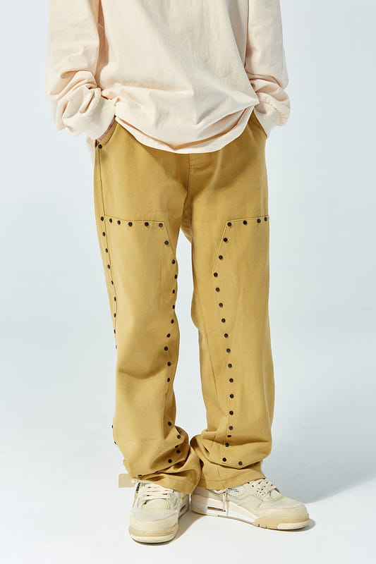 Solid Color Rivets Overalls Europe And America Retro Casual Pants