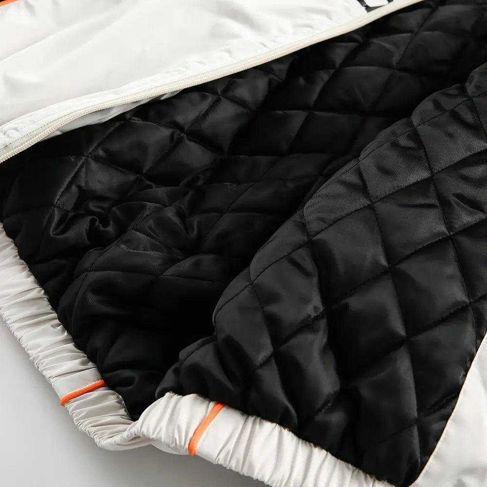 Splicing Gradient Letter Cotton Padded Loose Stand Collar Jacket