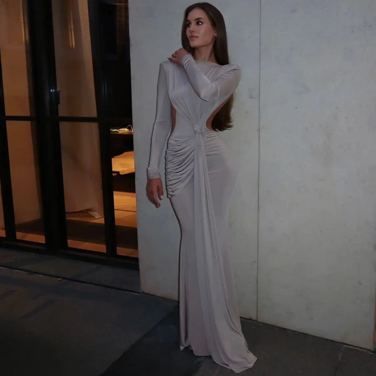Women’s Sexy Hot Girl Back Hollow-out Slim-fit Long Sleeve Dress