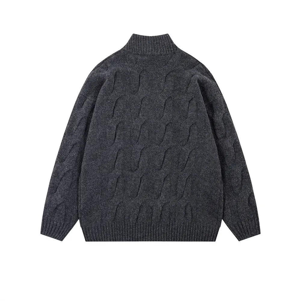 Simple Solid Color Twisted Collar Cardigan Sweater