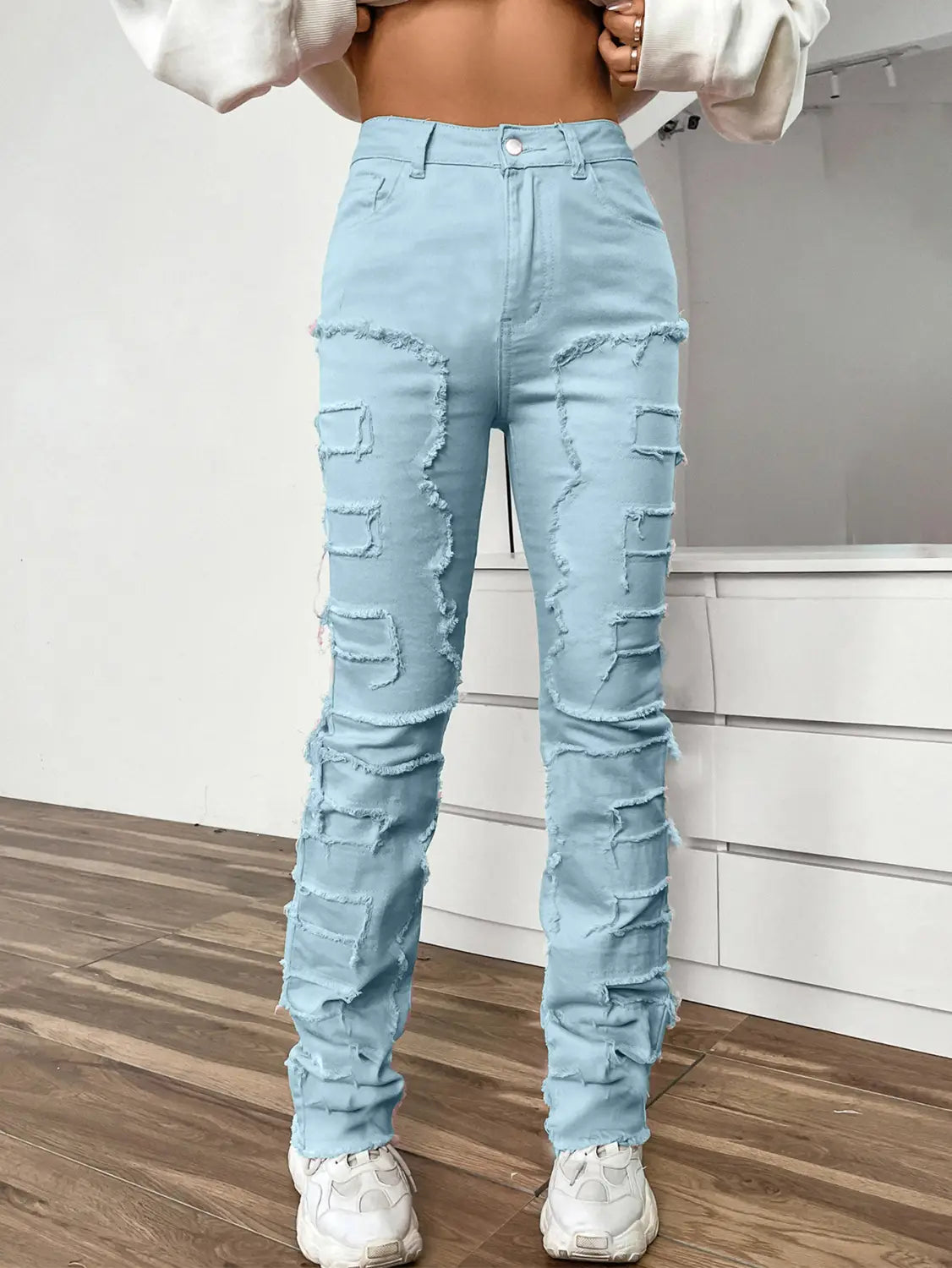 Women’s Embroidered Straight-leg Pants Fashion I Stretch Patchwork Jeans