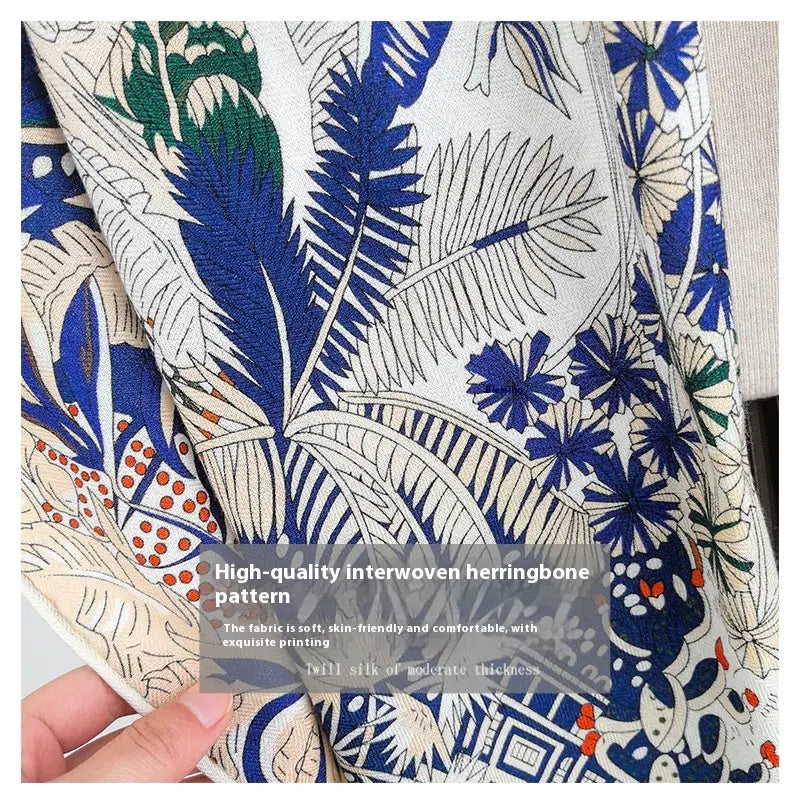 Prosperous Double-sided Same Color Printing Silk Wool Scarf