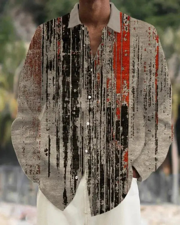 Gradient Digital Printing Lapel Long Sleeve Shirt Men