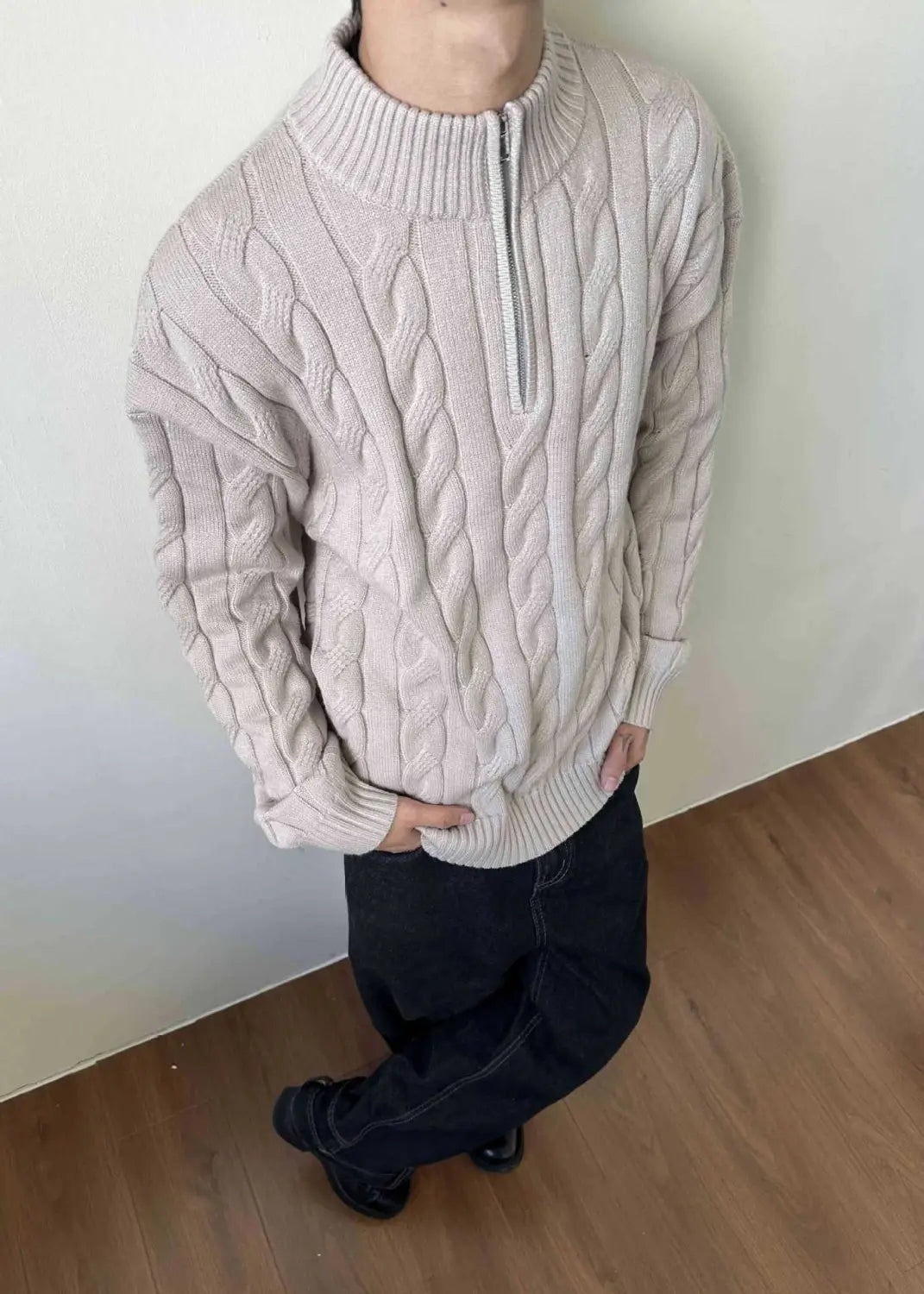 Loose Feeling Old Money British Half Zipper Heavy Sweater