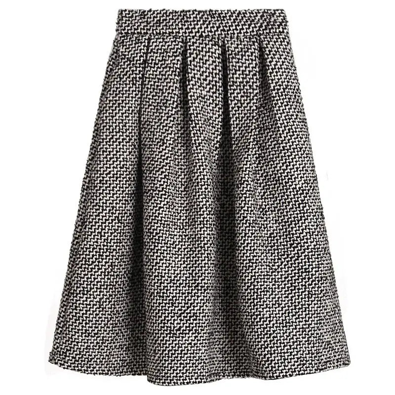 Autumn And Winter High Waist Pleated Words Puffy Thick Midi Skirt
