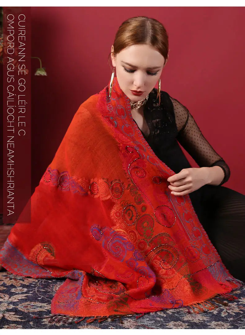Ethnic Style Boiled Wool Warm Winter Scarf Shawl