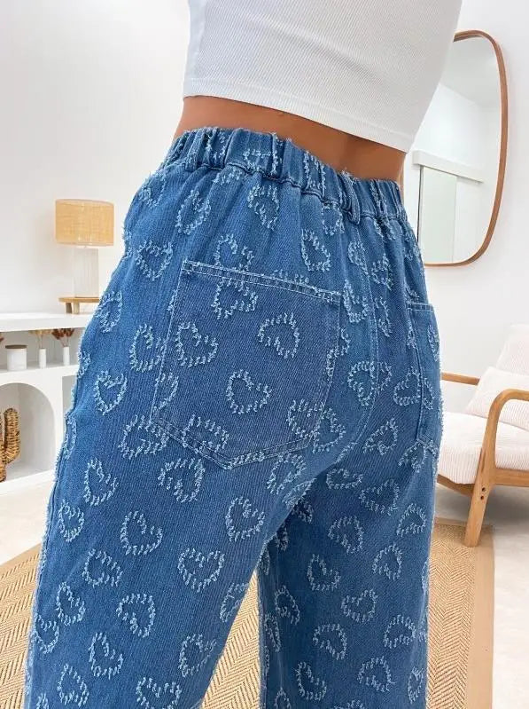 Denim Trousers Love Crochet Wash Straight