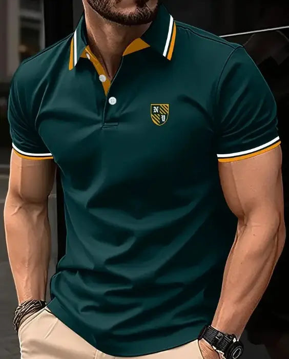 Men’s Printed Color Short-sleeved Lapel Shirt