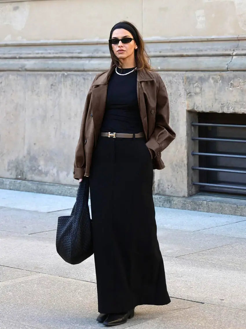 Women’s Elegant Suit Collar Loose Leather Coat