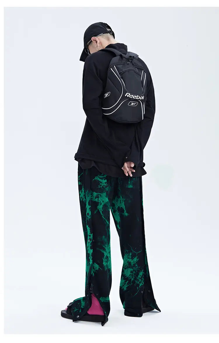 Black And Green Tie Dye Zipper Breasted Pants For Men