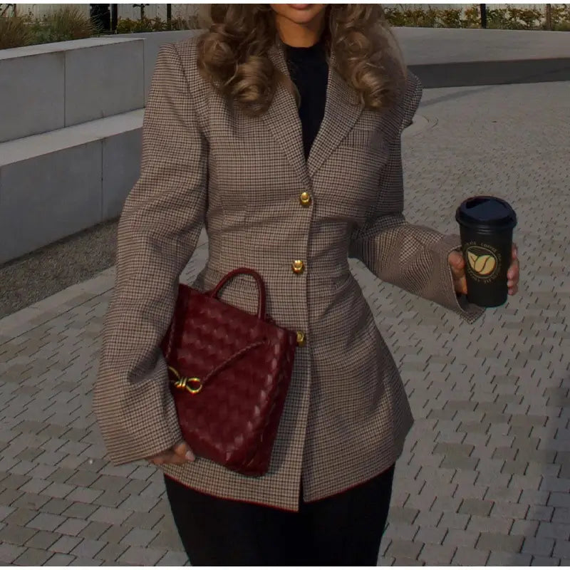 New Women’s Slim-fit Suit Plaid Jacket