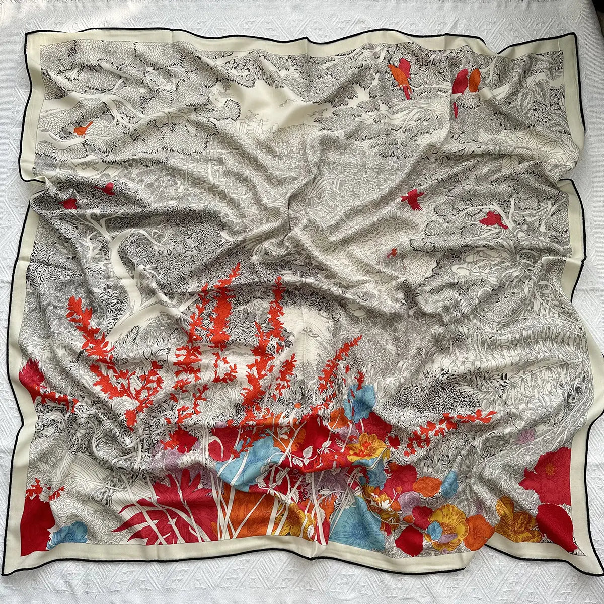 Return To Nature Duplex Printing Silk Wool Scarf
