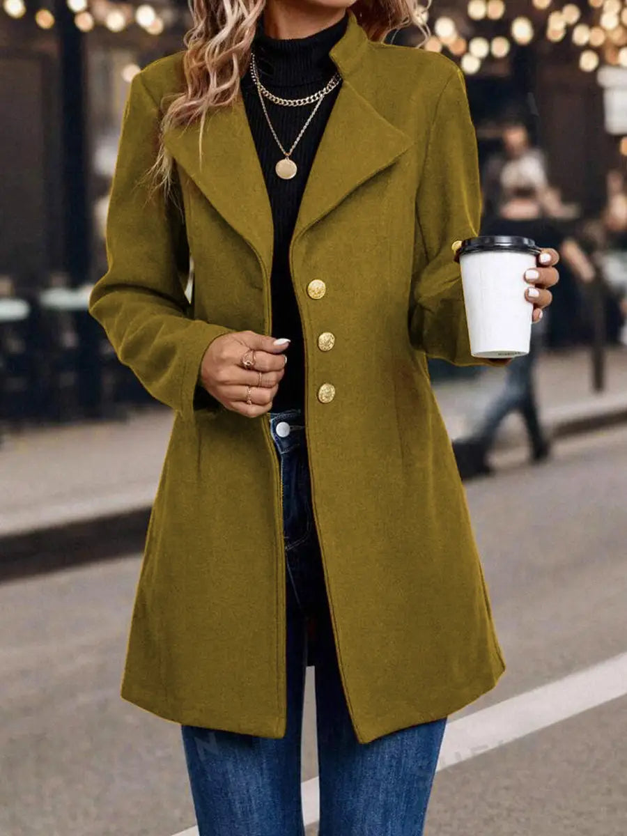 Solid Color Slim Women Woolen Coat Outerwear
