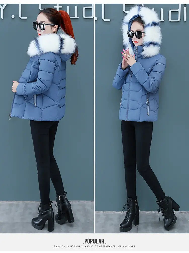 Women’s Short Detachable Large Fur Collar Cotton Coat