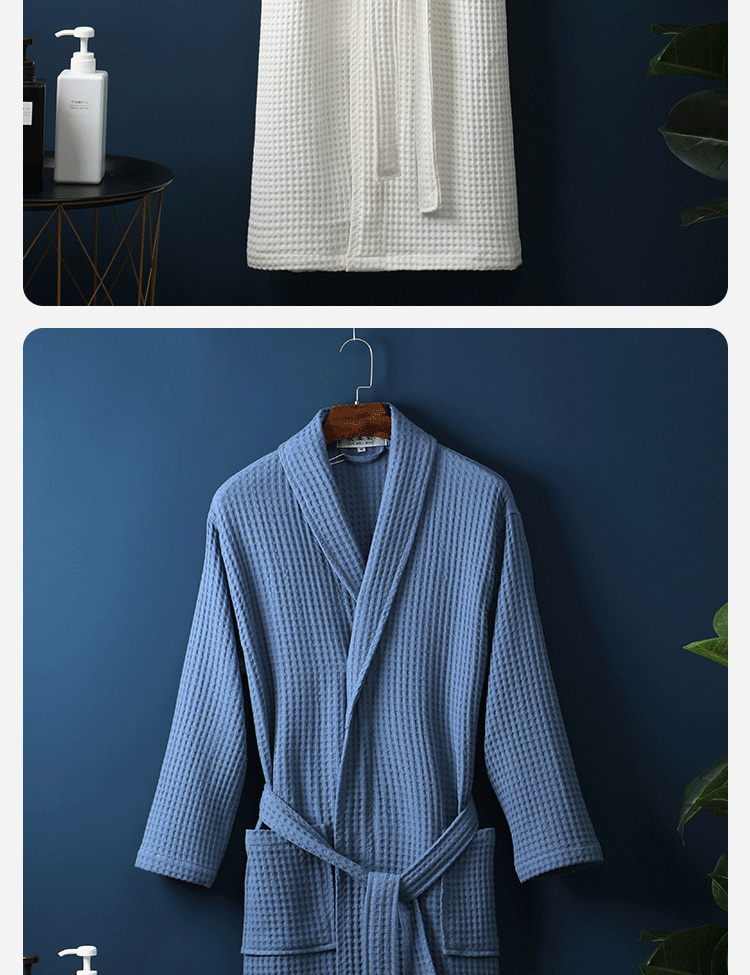 Pure Cotton Bathrobe Long Waffle All Cotton Nightgown