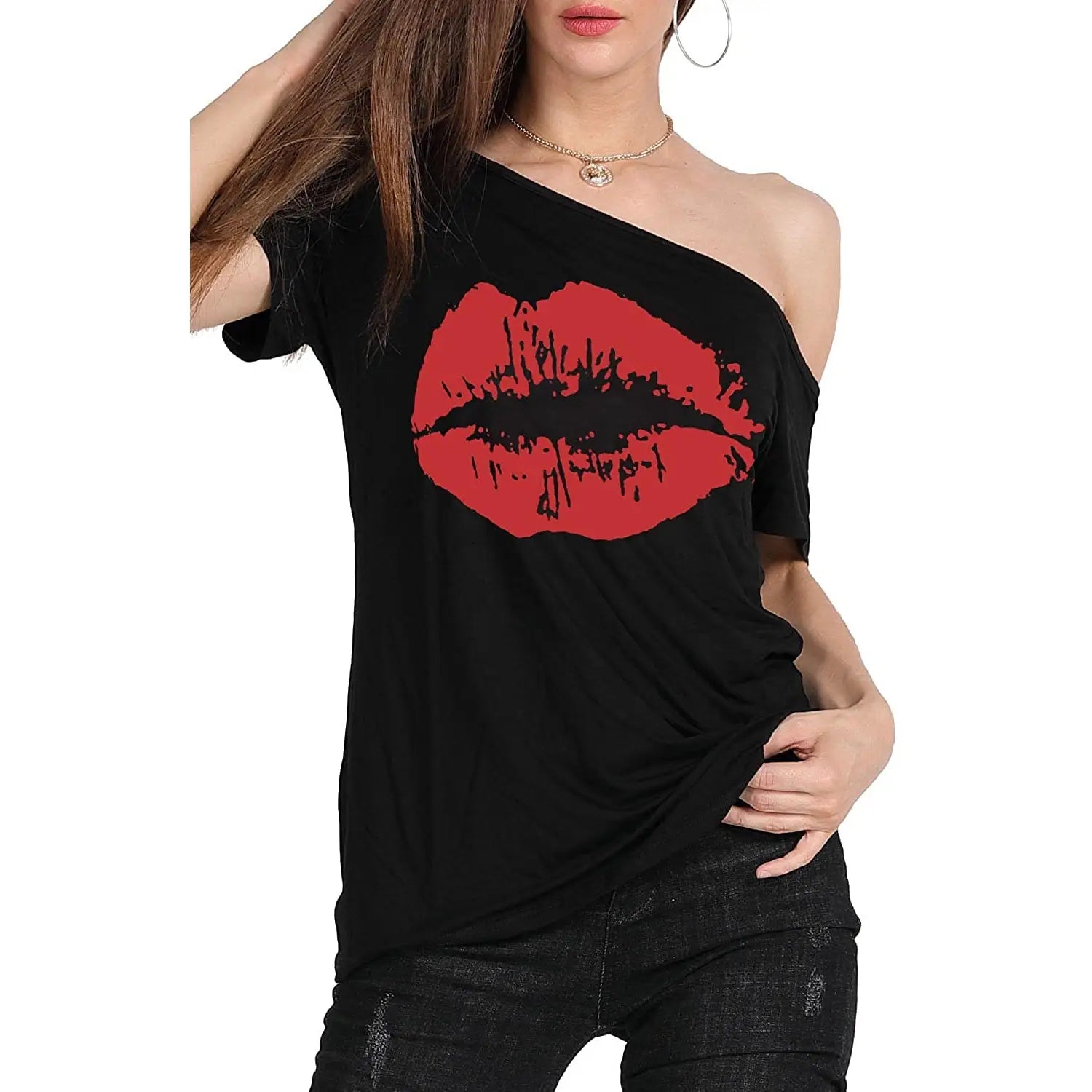 Women’s Loose Shoulder Versatile Printed T-shirt