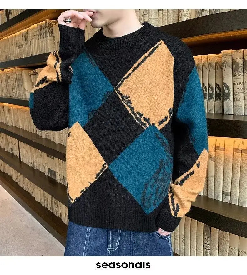 Casual Autumn And Winter Thickened Sweater Men’s Round Neck Lazy Trendy Bottoming Shirt
