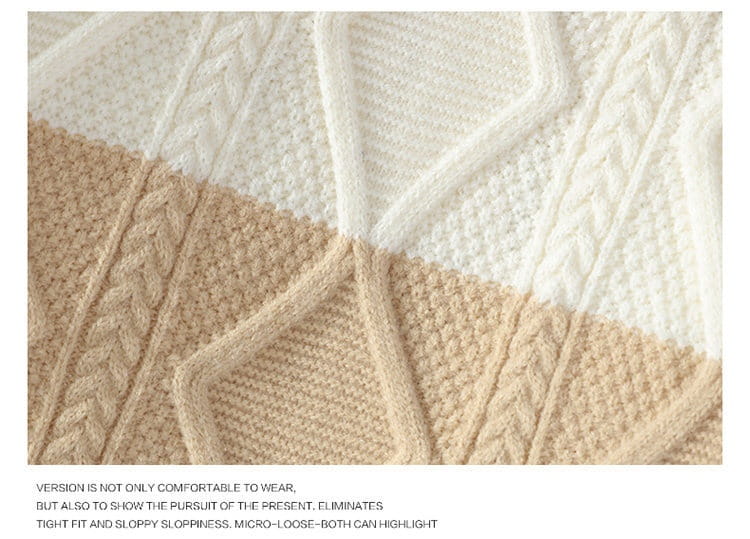 Men’s Casual Round Neck Sweater Contrast Color Knitwear Top