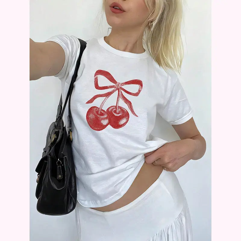 European And American Retro Printed Foreign Trade T-shirt Cute Solid Color