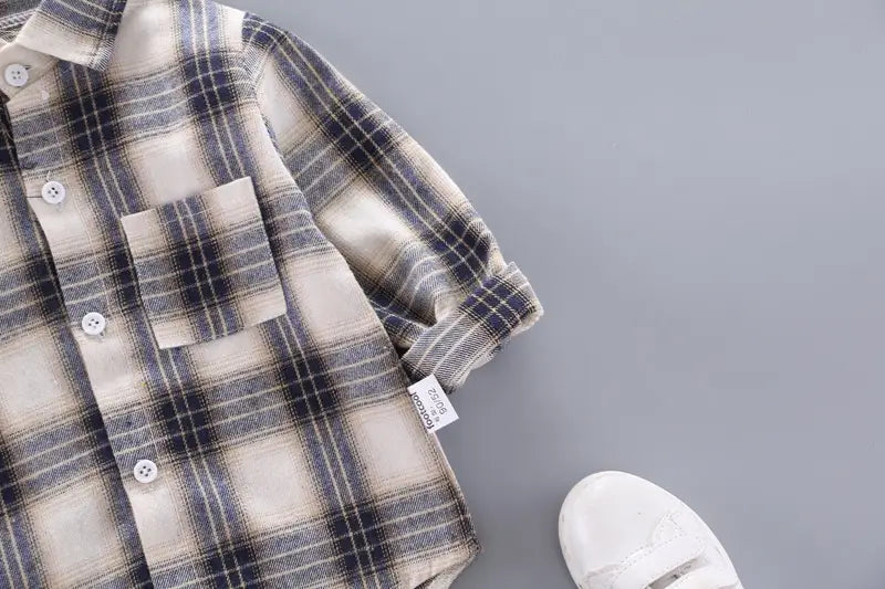 Boys And Girls Plaid Shirts Korean Style Loose Lapel Long Sleeves