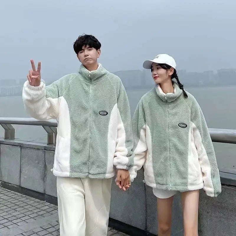 Mint Green Stitching Berber Fleece Coat Men And Women