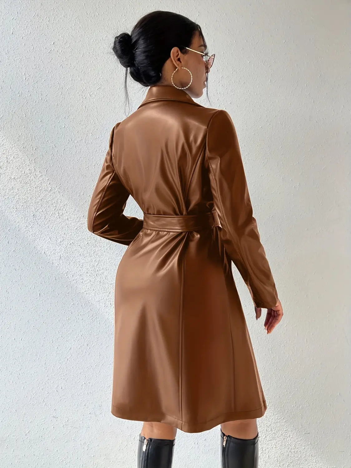 PU Long Sleeve Women’s Slim Fit Long Trench Coat