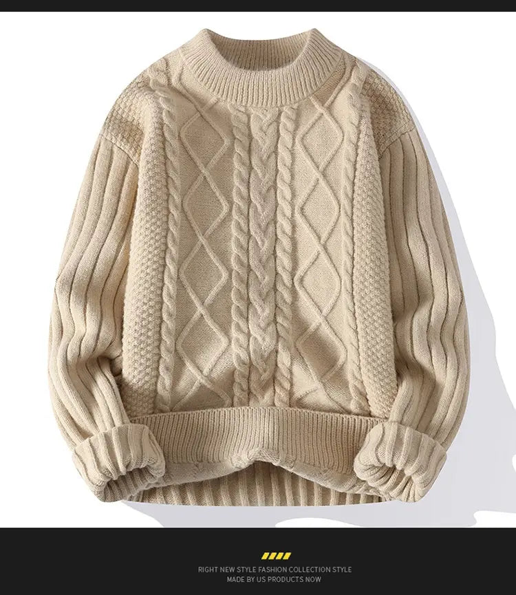 Men’s Solid Color Sweater Hong Kong Style Loose Fashion Twisted Flower