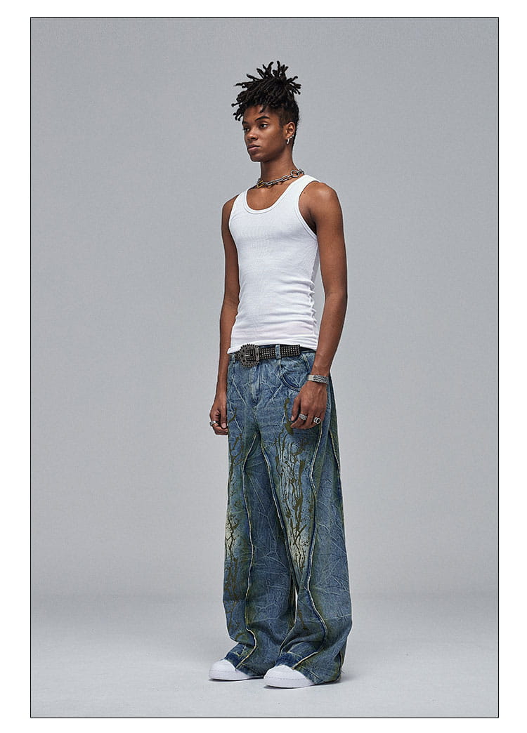 American Street Dirtyfit Heavy Industry Washed Distressed Wide Leg Jeans Design Sense