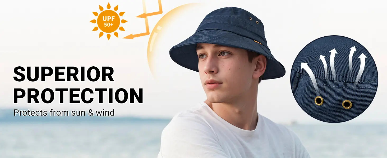 Cotton Bucket Hat For Men Women Adjustable Knob Sun Hat Wide Brim Fishing Hat For Walking Daily Outdoor