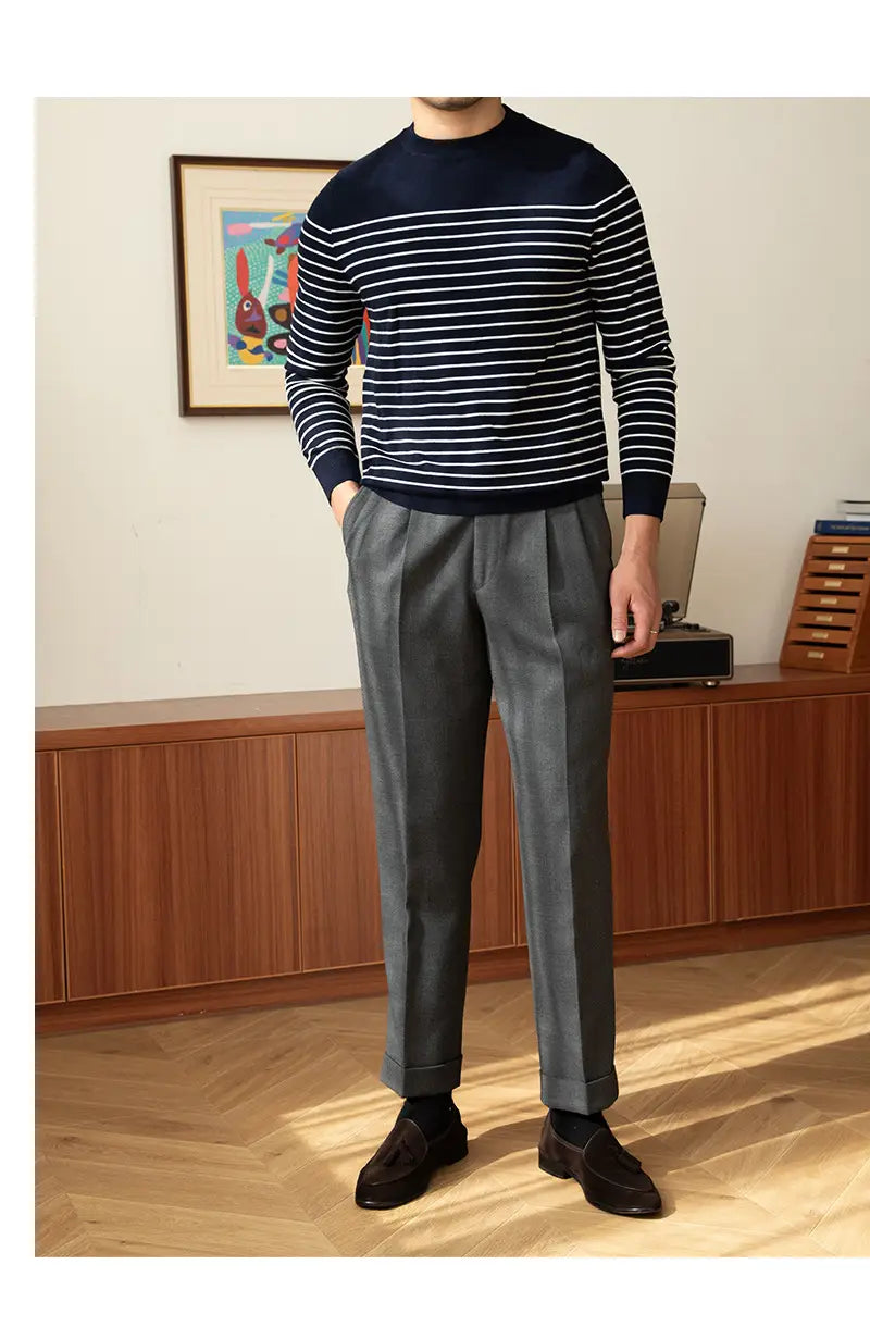Business Commute Striped Design Contrast Color Long Sleeves Knitwear