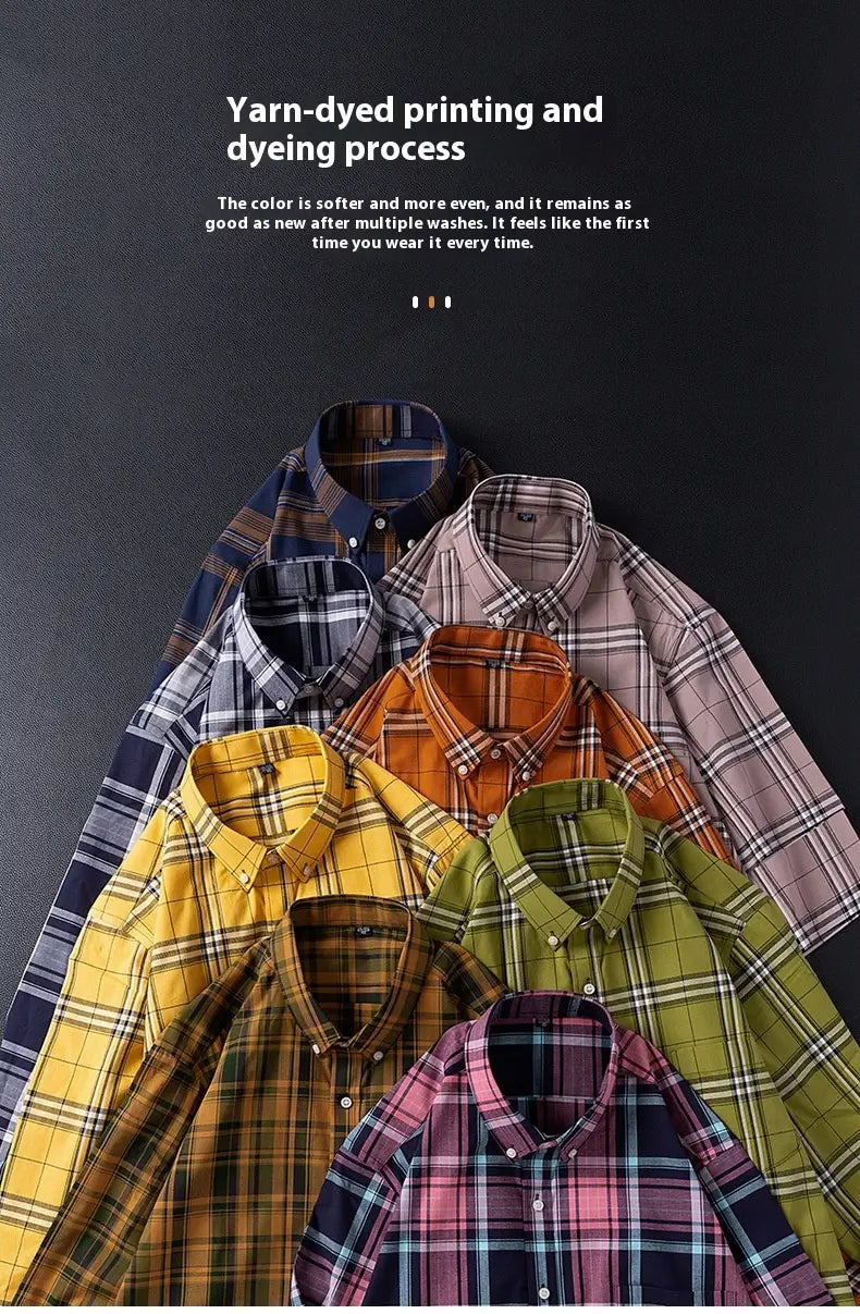 Men’s Xinjiang Cotton Plaid Buckle Collar Casual Cardigan Shirt