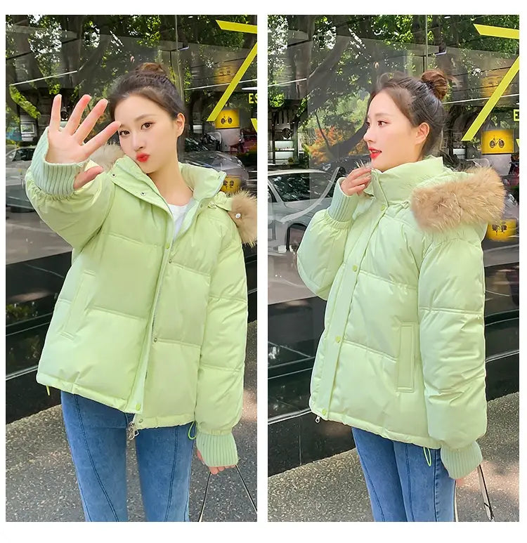 Loose Hooded Gloves Thickened Thermal Quilted Jacket Coat For Women