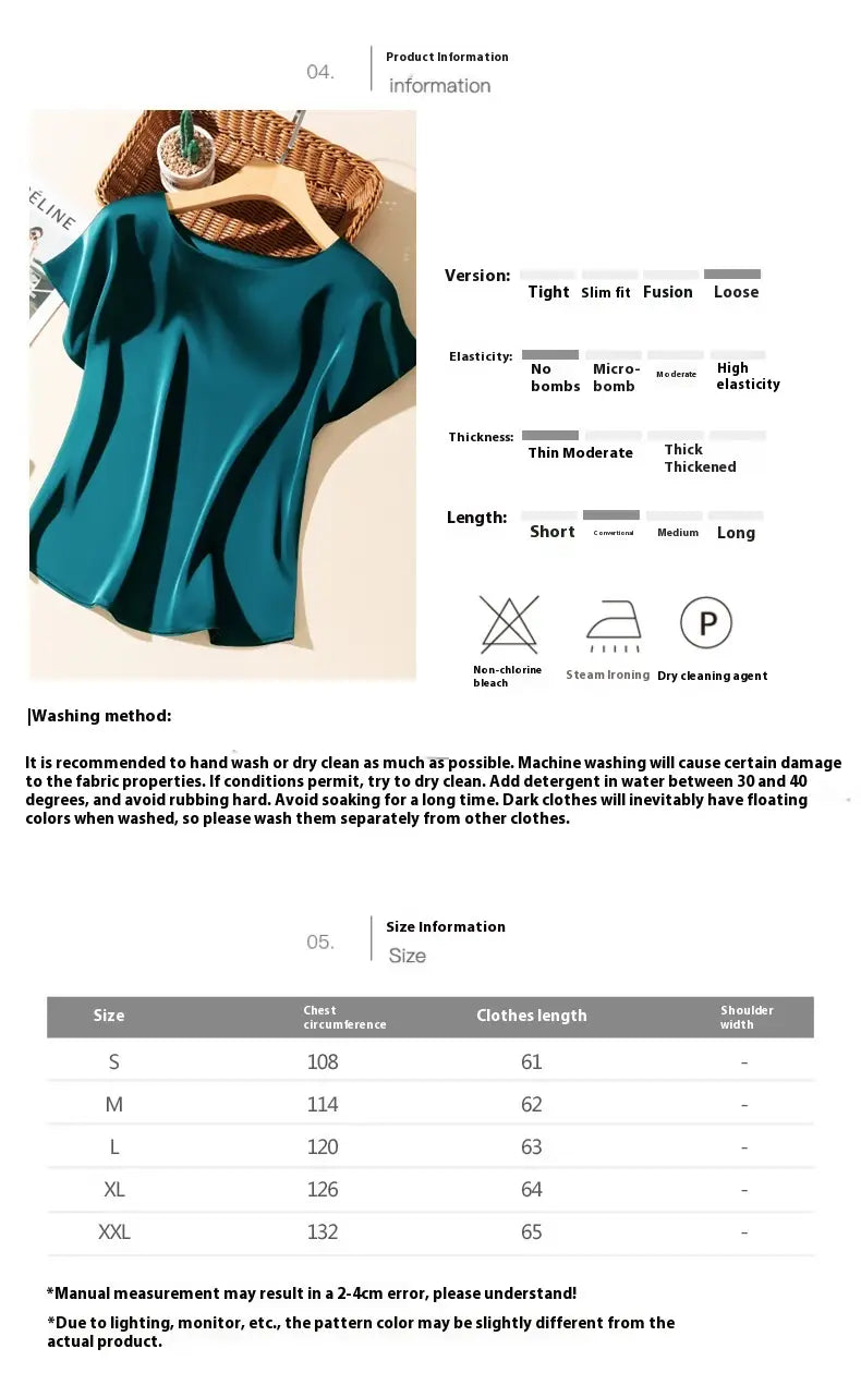 Silky Acetate Satin Round Neck T-shirt For Women