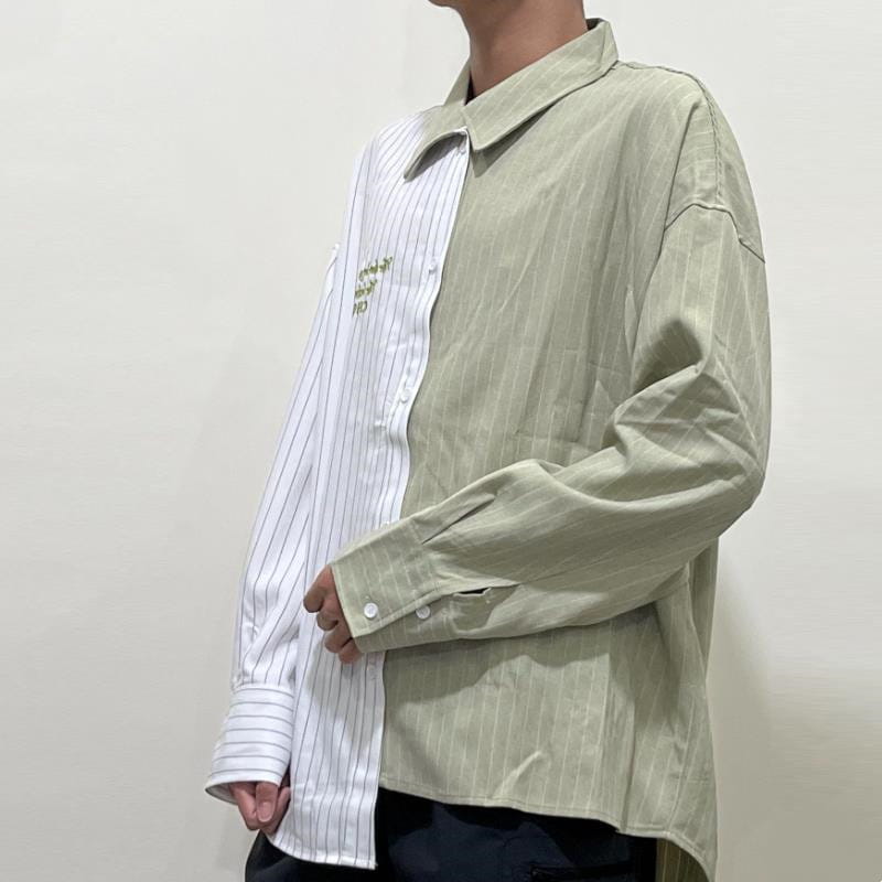 Men’s Patchwork Loose Striped Long Sleeve Shirt