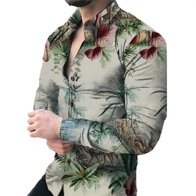 Men’s Casual Long Sleeved Large Floral Shirt