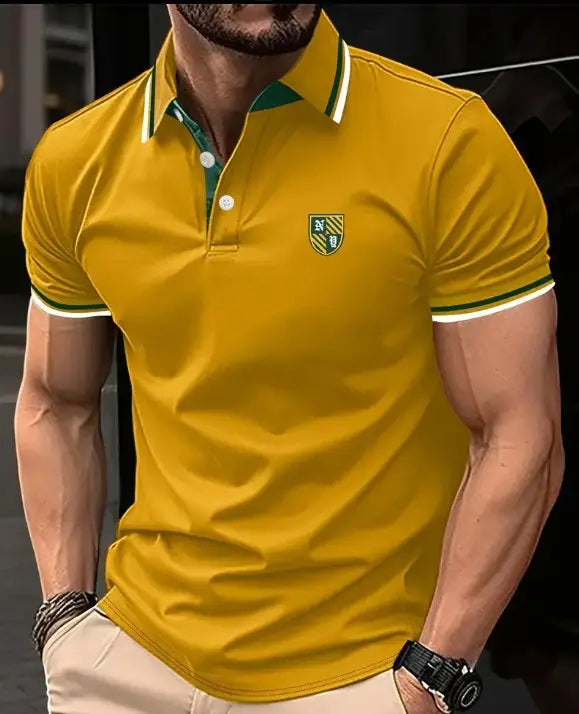 Men’s Printed Color Short-sleeved Lapel Shirt