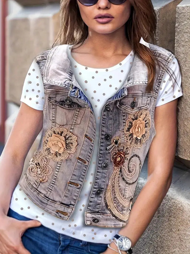 Summer Fake Denim Women’s Short Sleeve