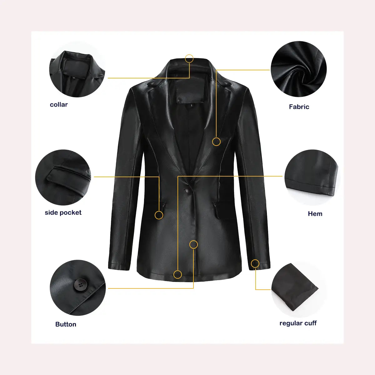 Single Button Commute Leisure Solid Color Leather Coat