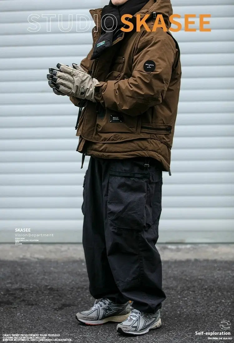 Loose Outdoor Multi-pocket Winter Workwear Hooded Down Jacket