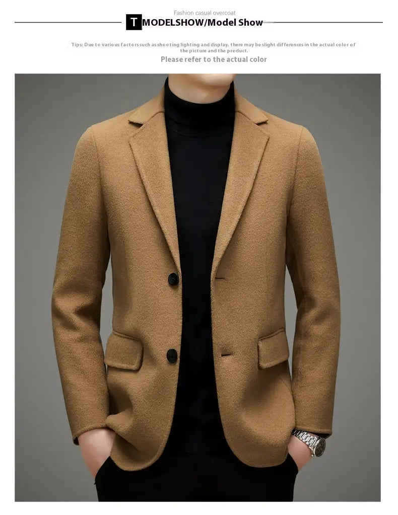 Men’s High-end Suit Reversible Woolen Coat Short Detachable 90 White Duck Down Liner Suit Jacket
