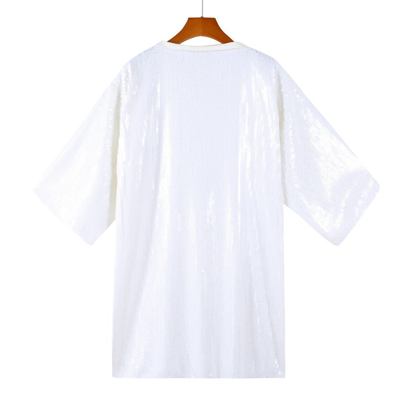 Sequined Short-sleeved Top Loose Plus Size T-shirt For Women