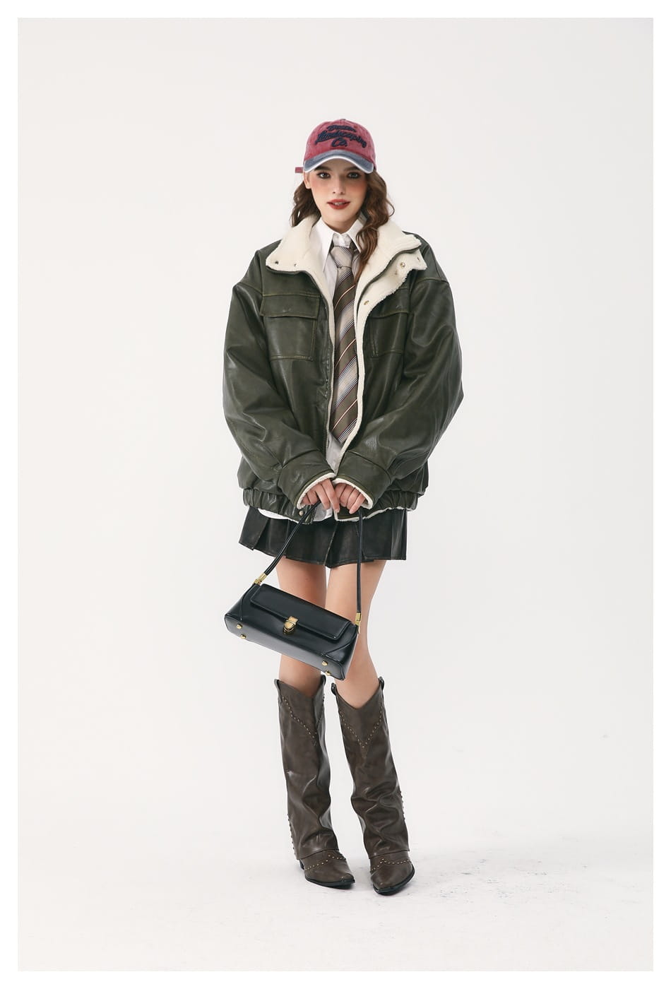 Winter PU Leather Coat Cotton-padded Coat Stand Collar Coat Thickened Lamb Wool