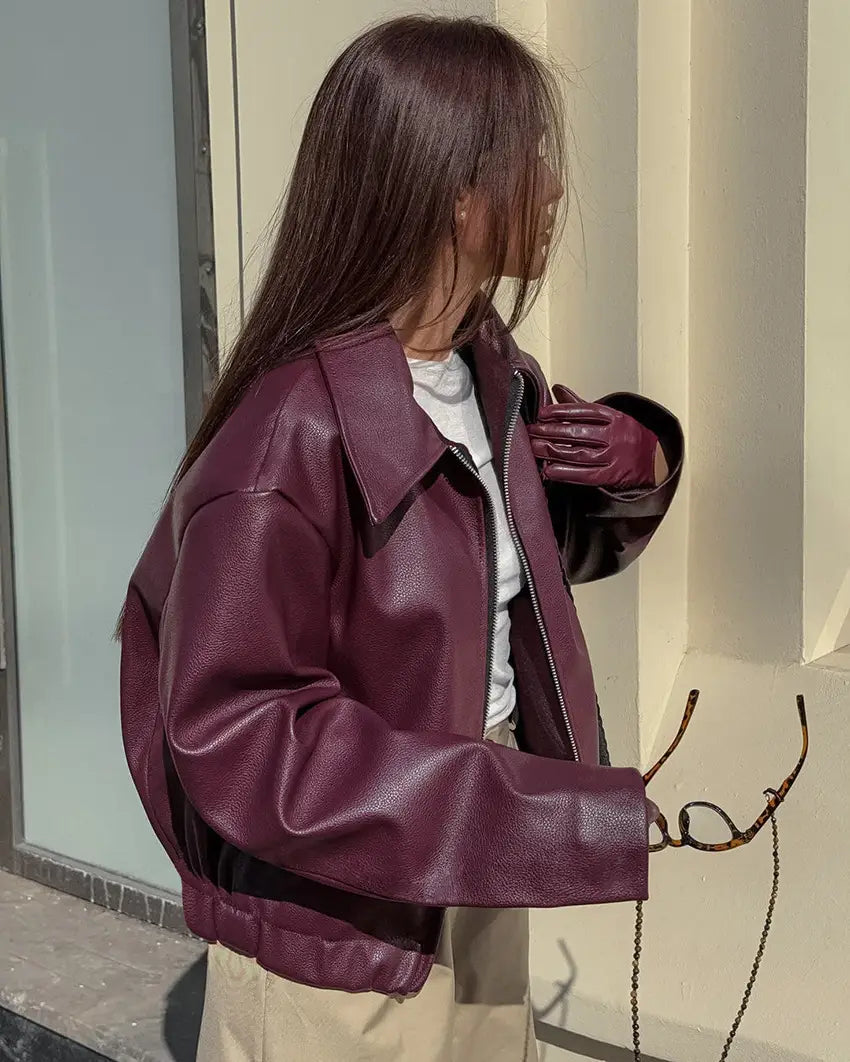 Retro Biker’s Style Wine Red European And American Handsome Matte Leather Jacket Coat