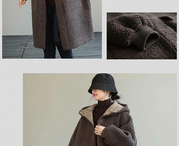 European And American Plus Size Loose Lamb Wool Younger Hoodie Padded Coat Women