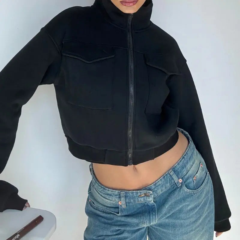 New Pure Color Slimming Loose Short Hot Girl Turtleneck Coat