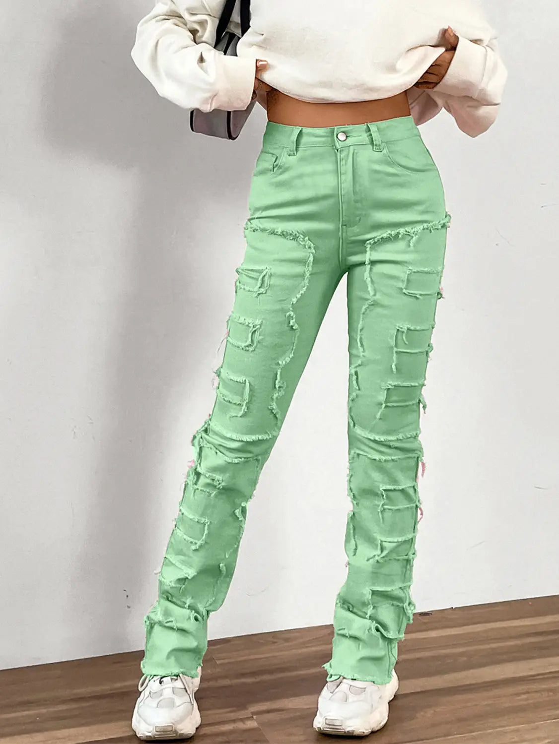 Women’s Embroidered Straight-leg Pants Fashion I Stretch Patchwork Jeans