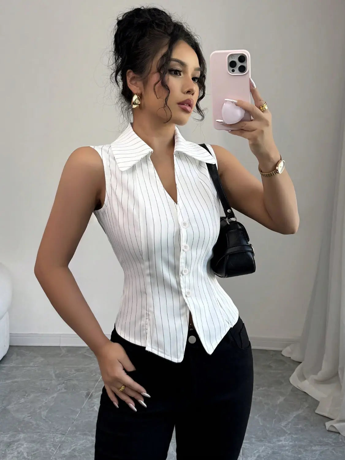 Summer European And American Temperament Striped Sleeveless Shirt